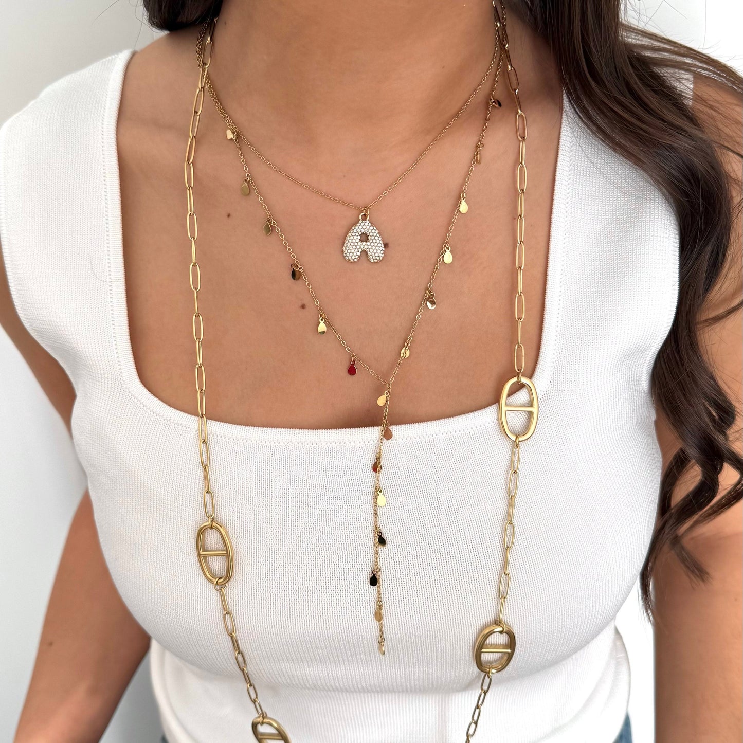 Composition sautoir collier y collier initiale